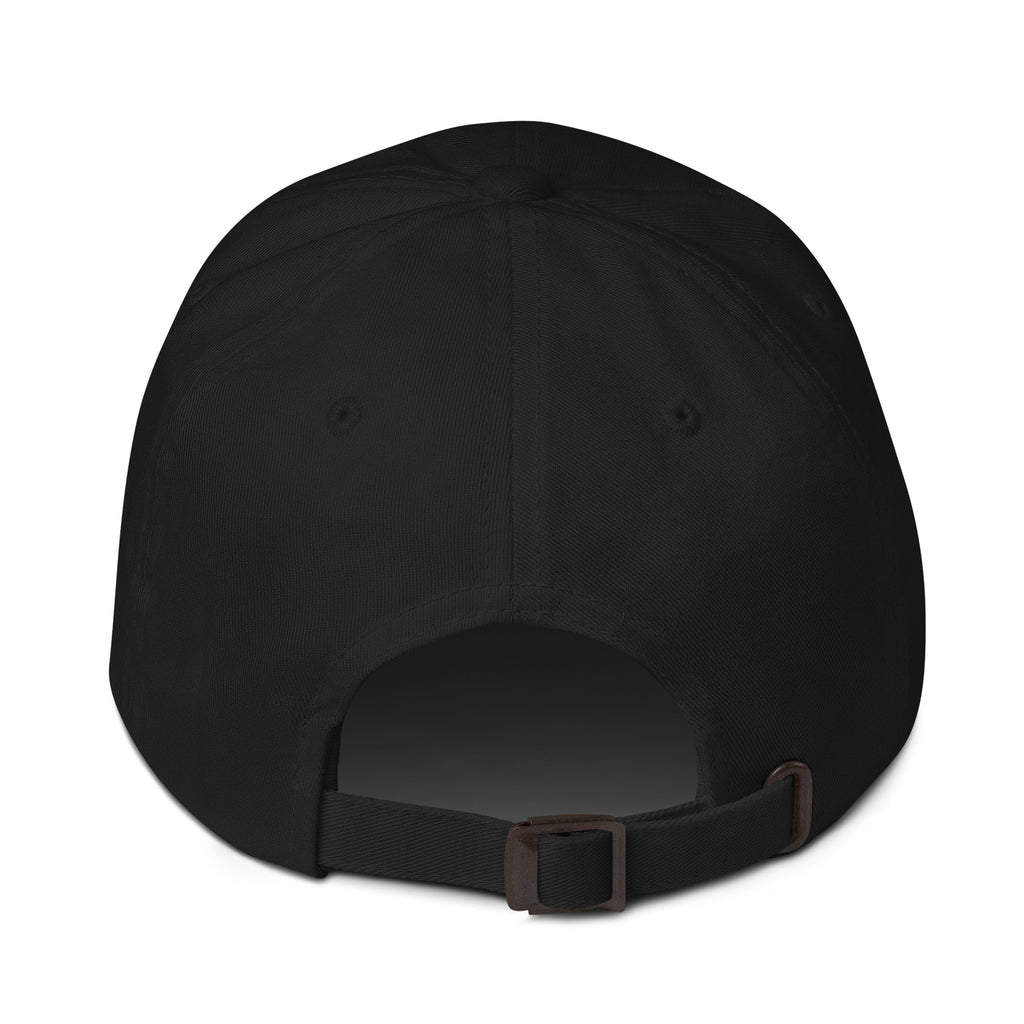 Black APBoo embroidered cap with adjustable strap, back view